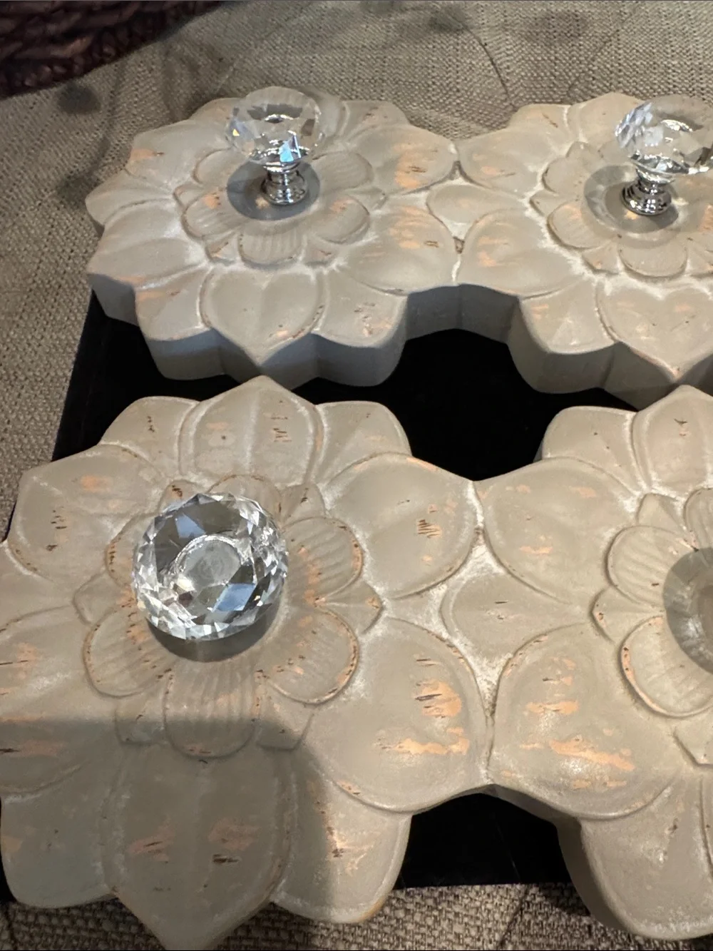 Wood Floral Wall Decor with Crystal Knobs